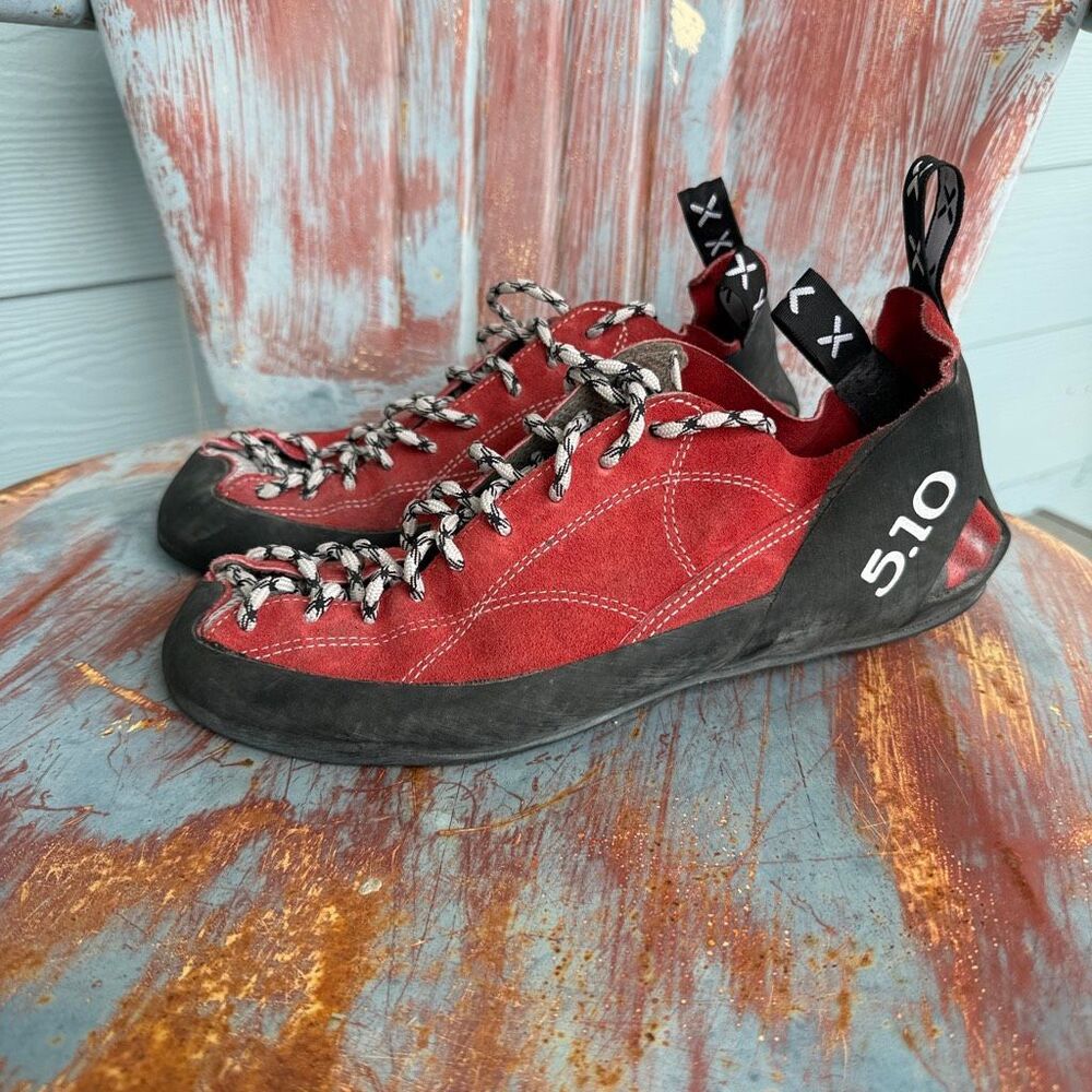 Five Ten 5.10 Coyote Red Suede Lace-Up Rock Climbing Shoes Stealth C4 Size 12
